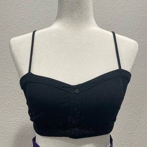 Black bra top with lace sides.